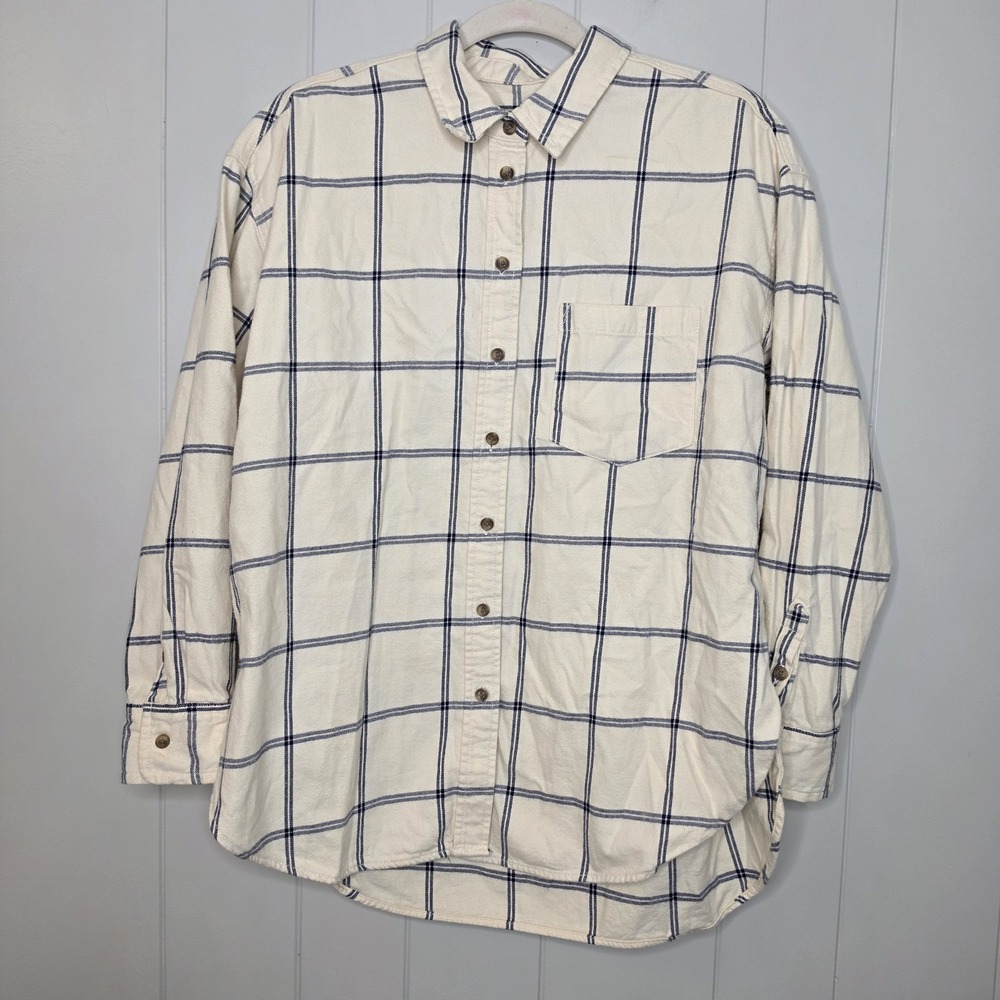 Universal Threads Good Co. Size Medium Flannel Shirt Cream And Navy Blue Women's